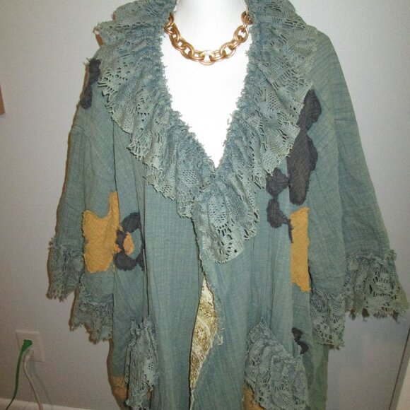 ππOli & Hali LAST ONE! FLOWER PATCHWORK LACE RUFFLE DUSTER NWT Sz L - Picture 8 of 15